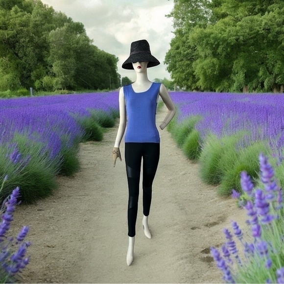 FINITY Women’s Top Lilac Blue Ribbed Tank Top Blouse Sleeveless T- Shirt Top - Picture 2 of 8